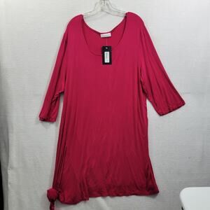 Bryn Walker Made in USA Red Knit Shift Dress Assymetric Hem Size XL 122524-1012